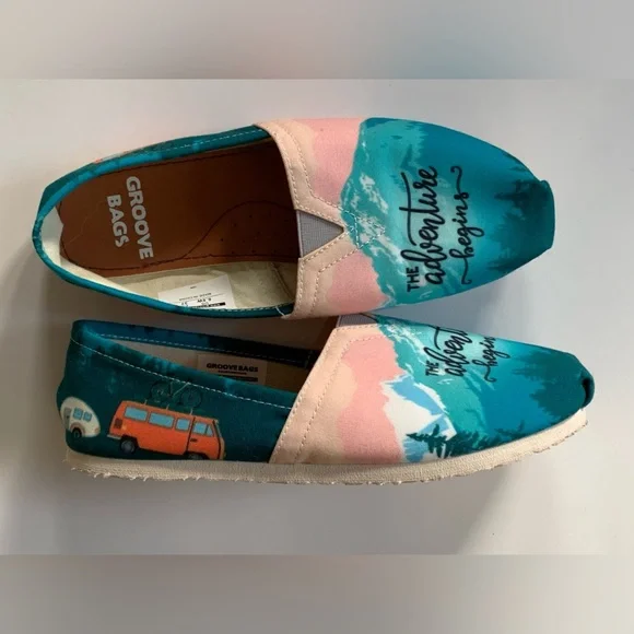 Groove Bags Custom Kicks ~ The Adventure Begin Flats ~ Size 6.5 ~ Camping - Picture 10 of 16